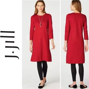 J.JILL Ponte Multi Seam Knit Dress Red 3/4 Sleeve